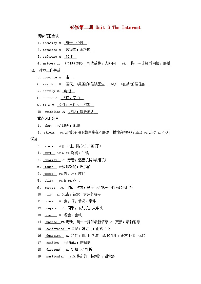 2025版高考英语一轮总复习重点单词练习必修第二册Unit3TheInternet第1页