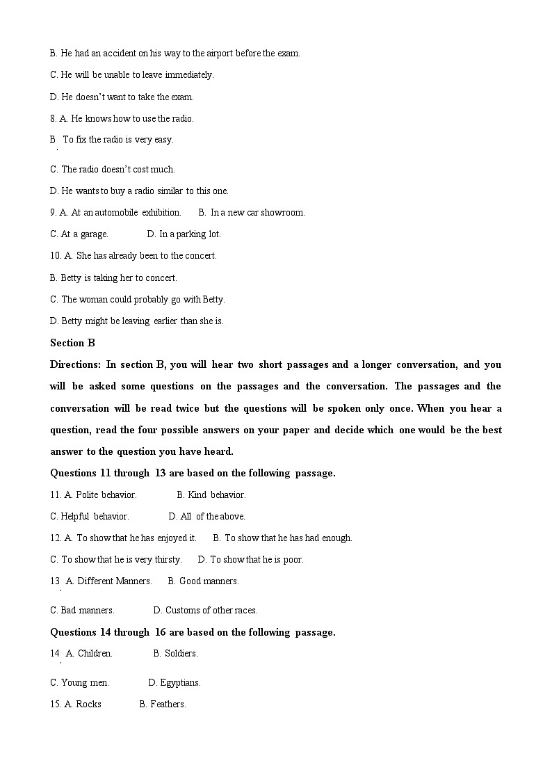 上海市行知中学2023-2024学年高一下学期期中考试英语试题（原卷版+解析版）02