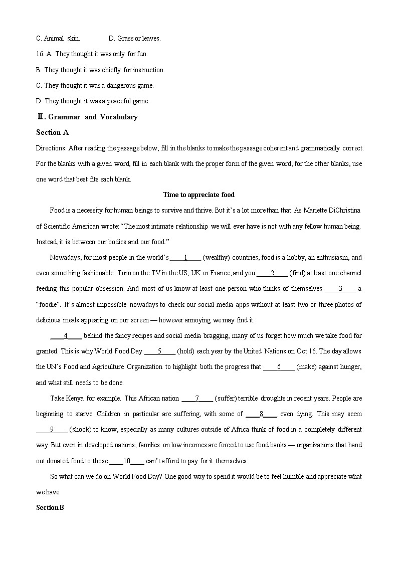 上海市行知中学2023-2024学年高一下学期期中考试英语试题（原卷版+解析版）03