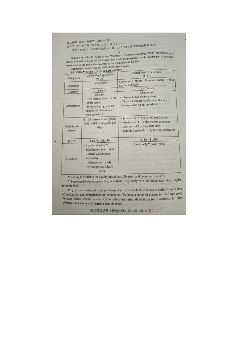 2024届河北省唐山市高三下第一次模拟演练英语试题03