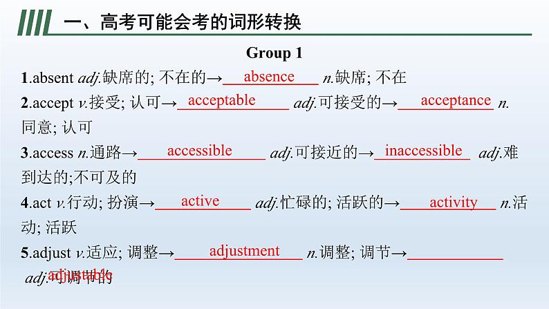 新教材（广西专用）高考英语二轮复习背词形转换核心词汇课件02