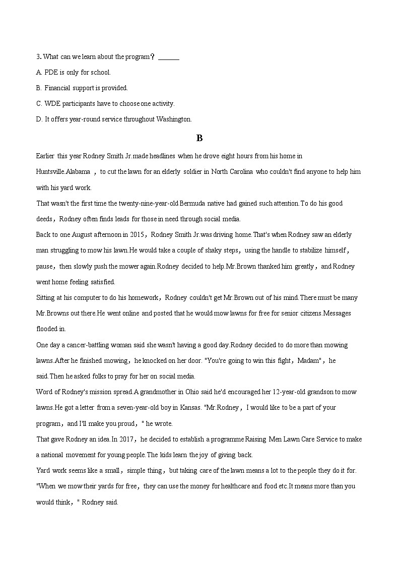 2024年河北省唐山市高考英语一模试卷（含详细答案解析）03