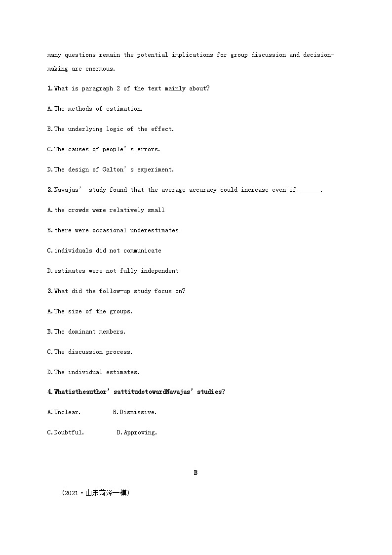 新高考（广西专版）2024届高考英语二轮总复习阅读理解能力升级练考点分类练四推理判断题观点态度类含答案第2页