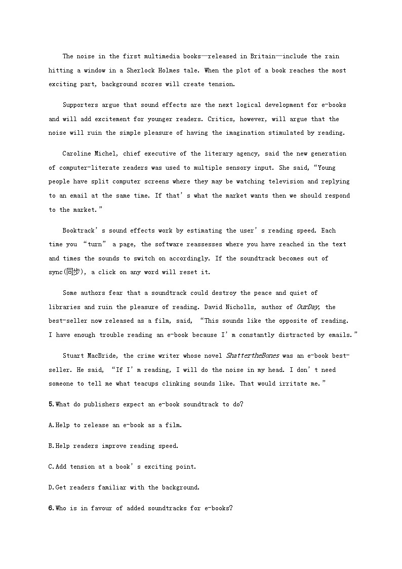 新高考（广西专版）2024届高考英语二轮总复习阅读理解能力升级练考点分类练七主旨大意题文章大意类含答案第3页