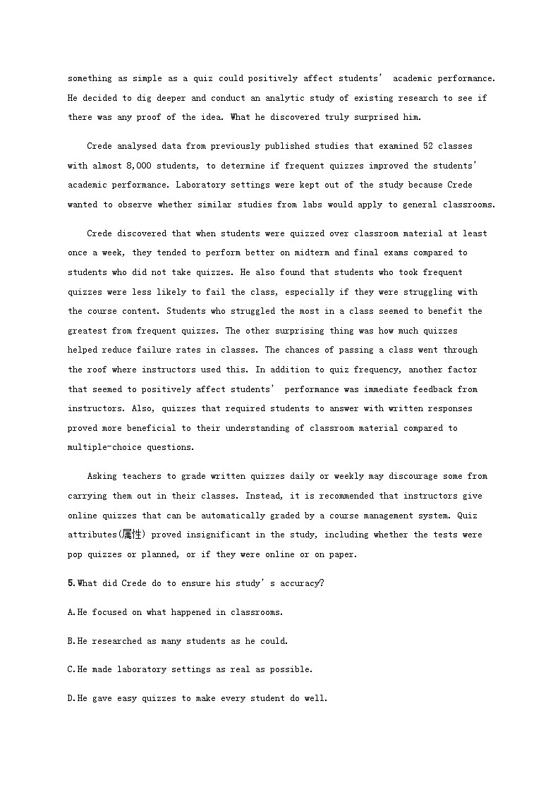 新高考（广西专版）2024届高考英语二轮总复习阅读理解能力升级练考点分类练八主旨大意题标题归纳类含答案03