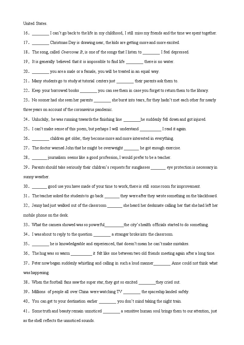 专题12 状语从句100题-备战2024高考英语语法填空专项分类训练（高考真题+名校模拟真题）03