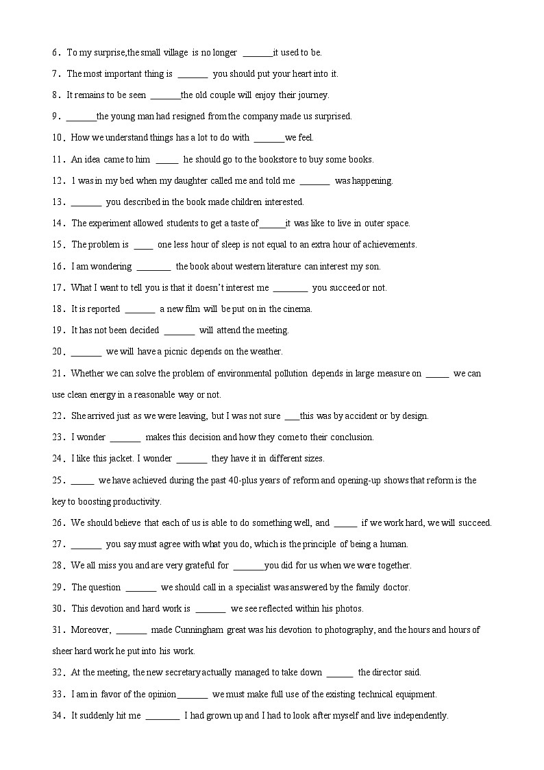 专题13 名词性从句100题-备战2024高考英语语法填空专项分类训练（高考真题+名校模拟真题）02