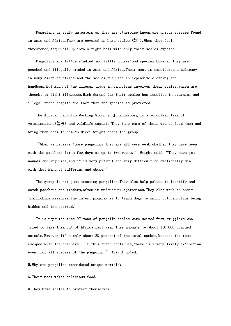 新人教版2025届高考英语一轮复习课时练Unit2WildlifeProtection必修第二册含答案第3页