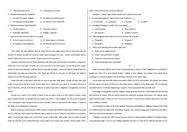 宁夏石嘴山市第一中学2023-2024学年高一下学期5月期中英语试题02