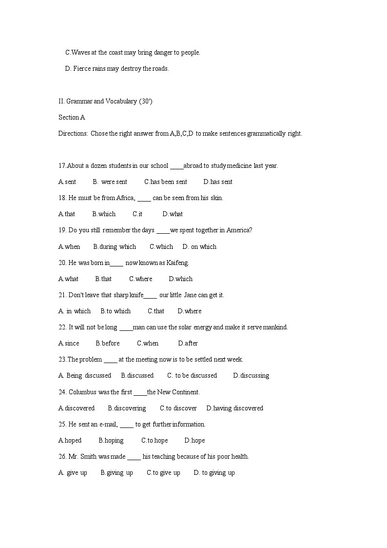 上海大学附属嘉定高中2023-2024学年高一下学期期中质量监测英语试题第3页