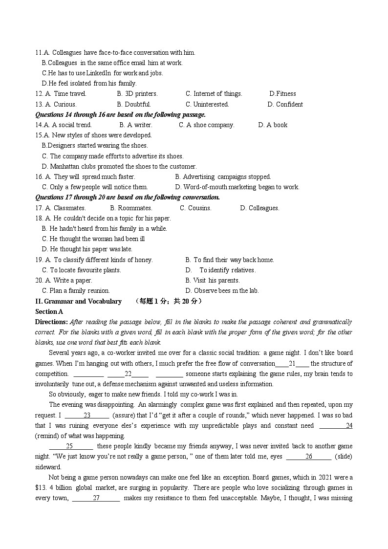 英语 (上海卷01) （含考试版+听力+答案+解析+答题卡）-2024年高考押题预测卷02