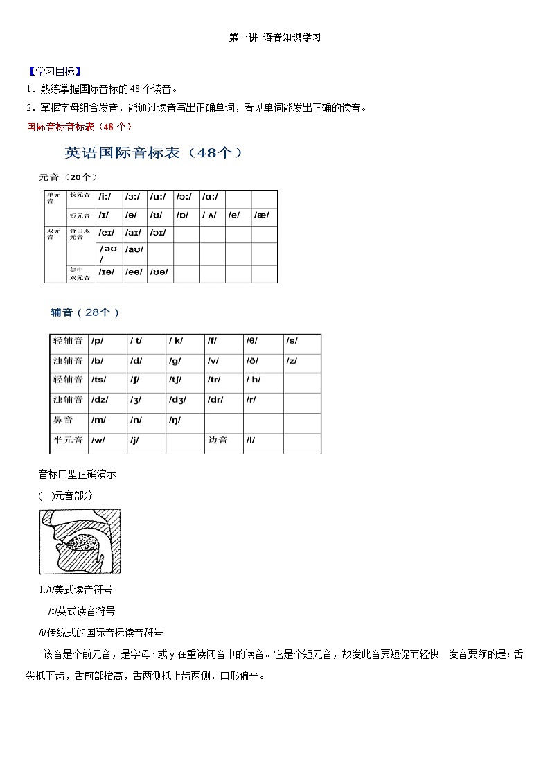 第一讲 语音知识学习-语音专练习题带答案 高一英语01