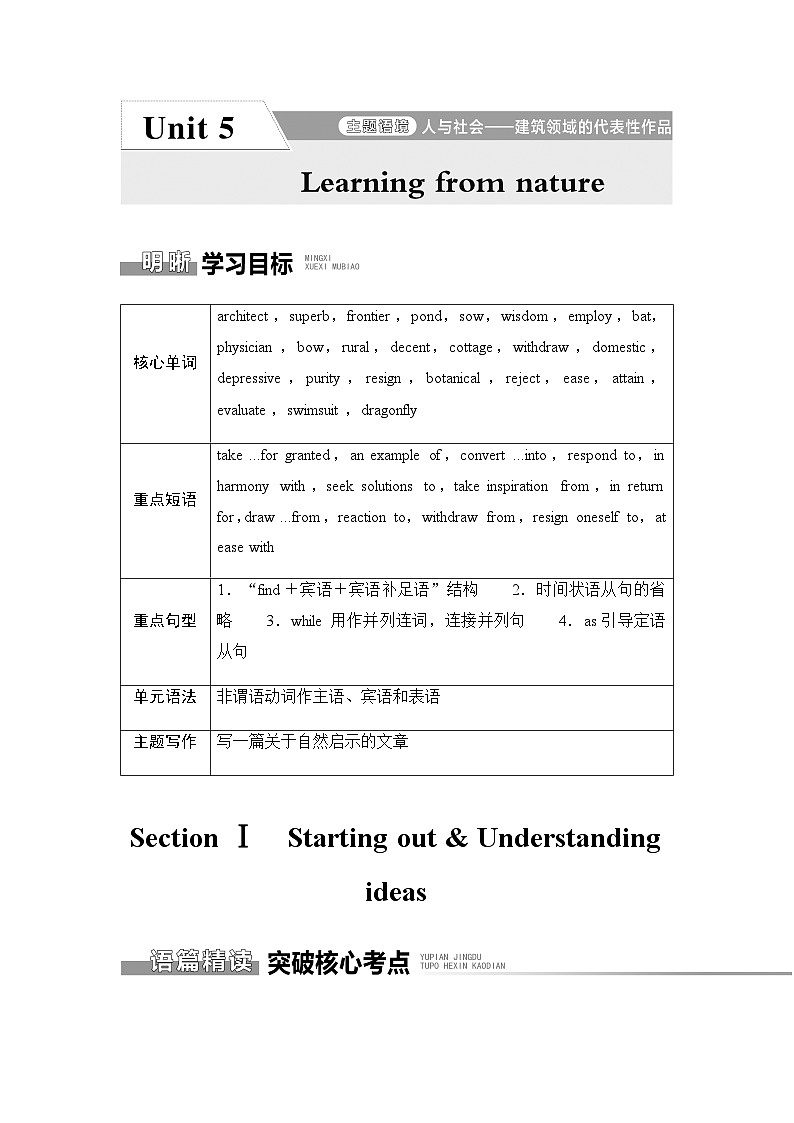 外研版高中英语选择性版必修第三册Unit5 Section Ⅰ Starting out & Understanding ideas学案第1页