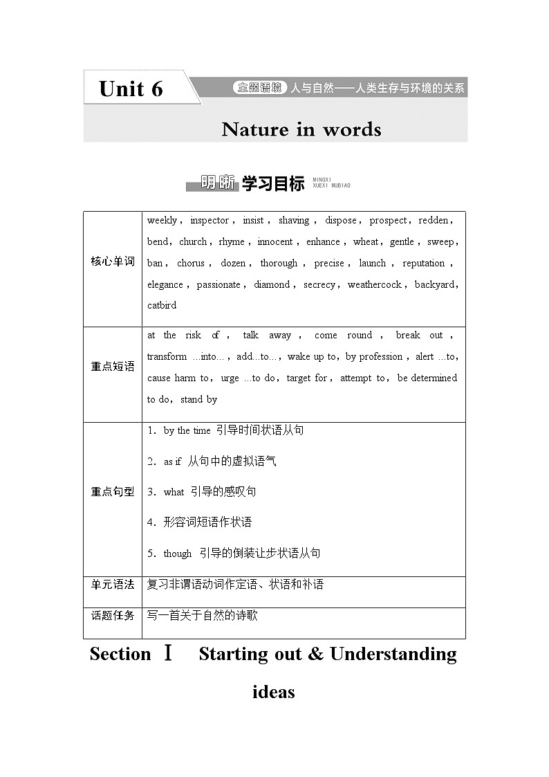 外研版高中英语选择性版必修第三册Unit6 Section Ⅰ Starting out & Understanding ideas讲义第1页