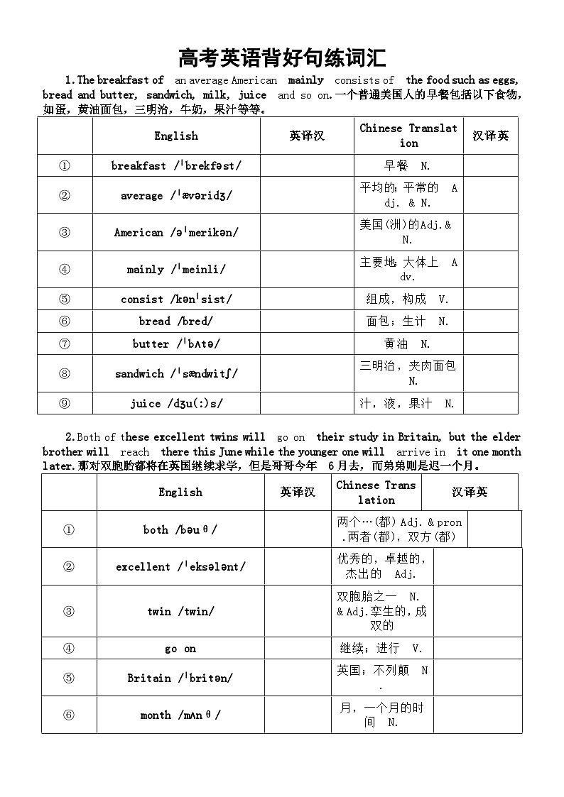 高中英语2024届高考复习背好句练词汇系列0514（共12句）第1页