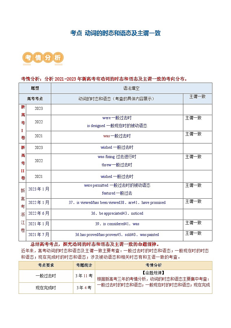 专题08  动词的时态和语态及主谓一致（讲义）（原卷版）第3页