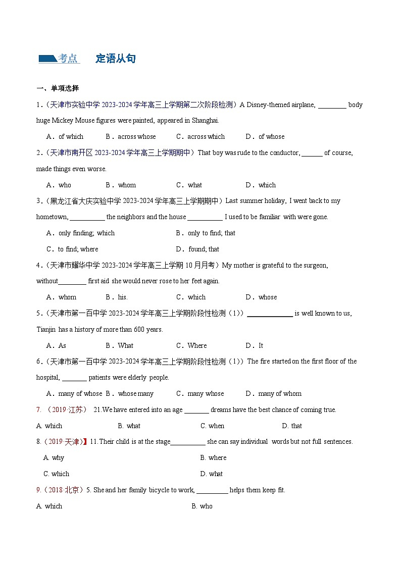 专题10  定语从句（练习）（原卷版）第2页