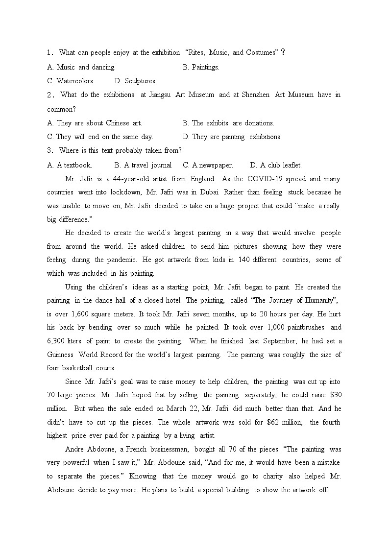 丰城市第九中学2023-2024学年高二下学期4月期中考试英语试卷(含答案)02
