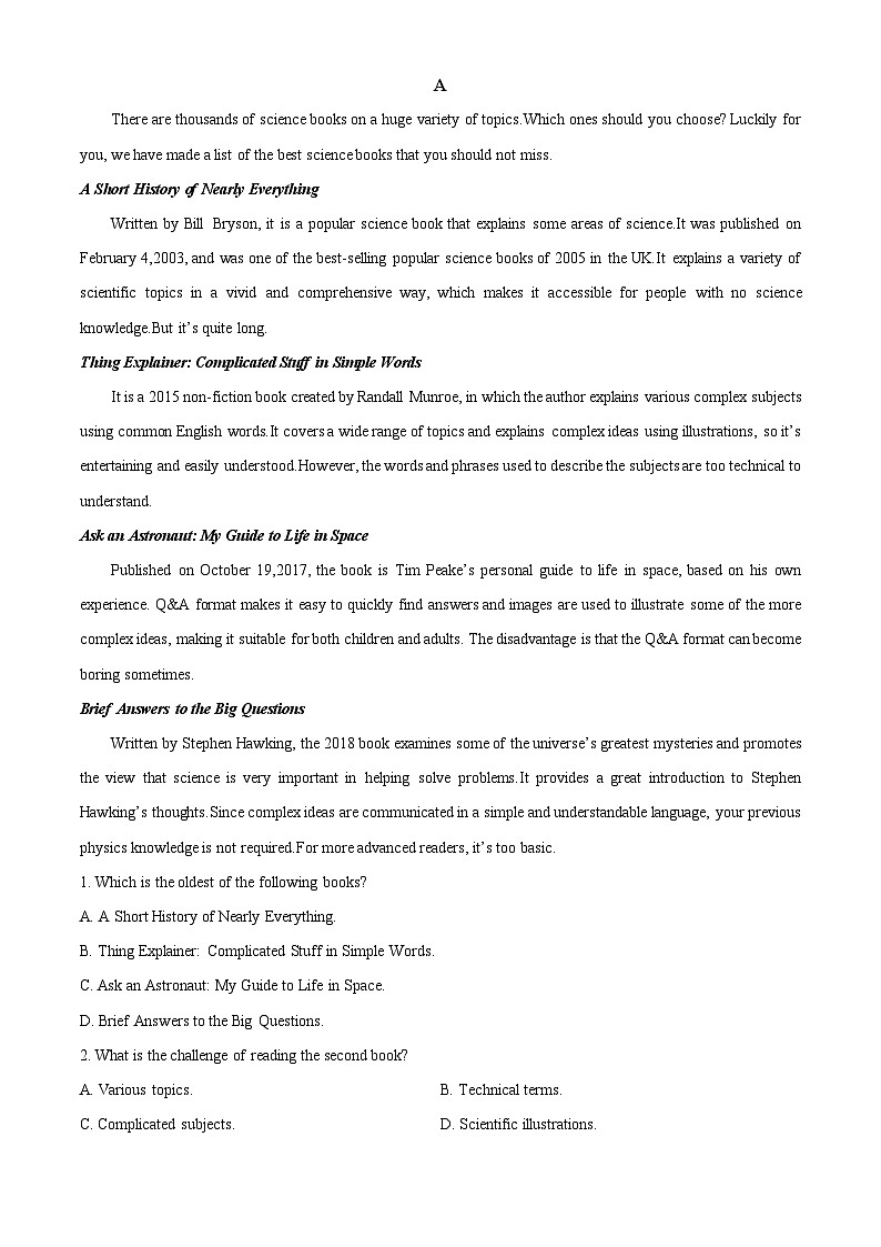 福建省厦门第一中学2023-2024学年高一下学期4月期中英语试题（Word版附答案）03