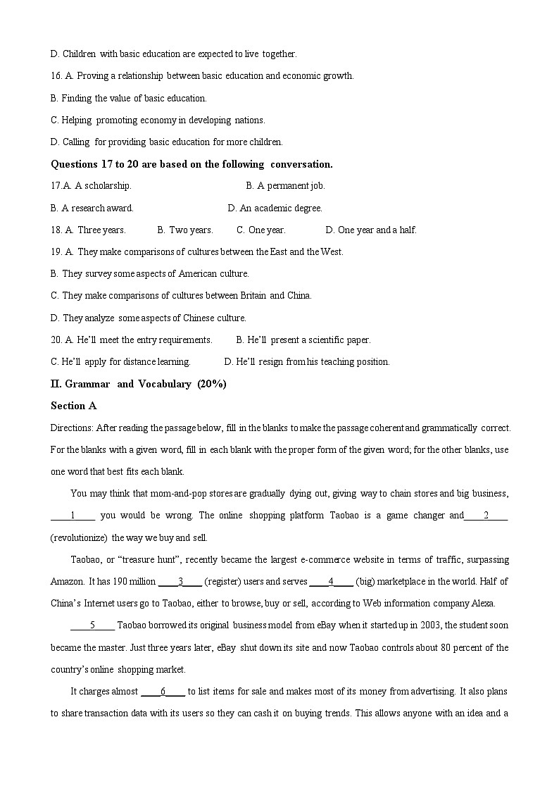 176，上海市复旦大学附属中学青浦分校2023-2024学年高三下学期3月质量检测英语试题第3页