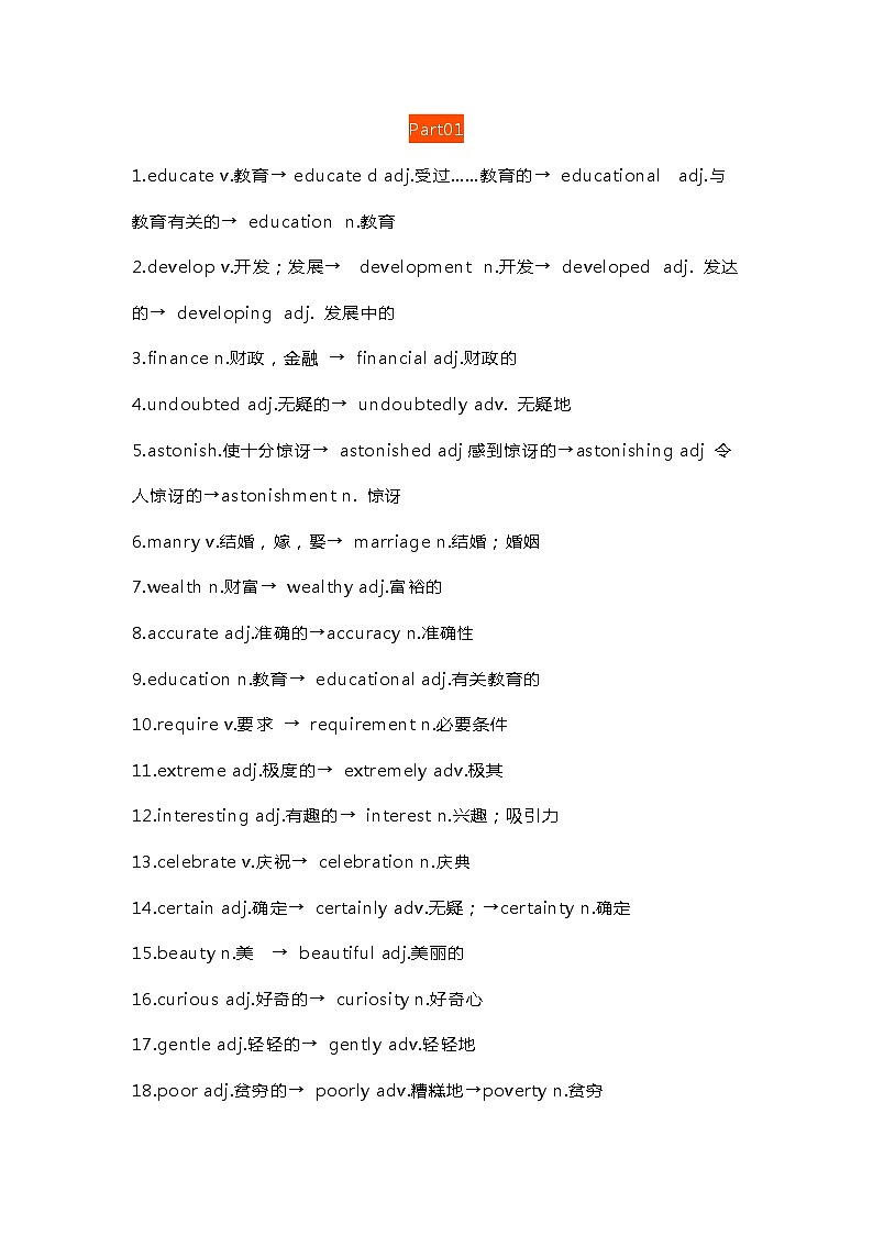 高中英语考试常考词性转换-派生词总复习第1页