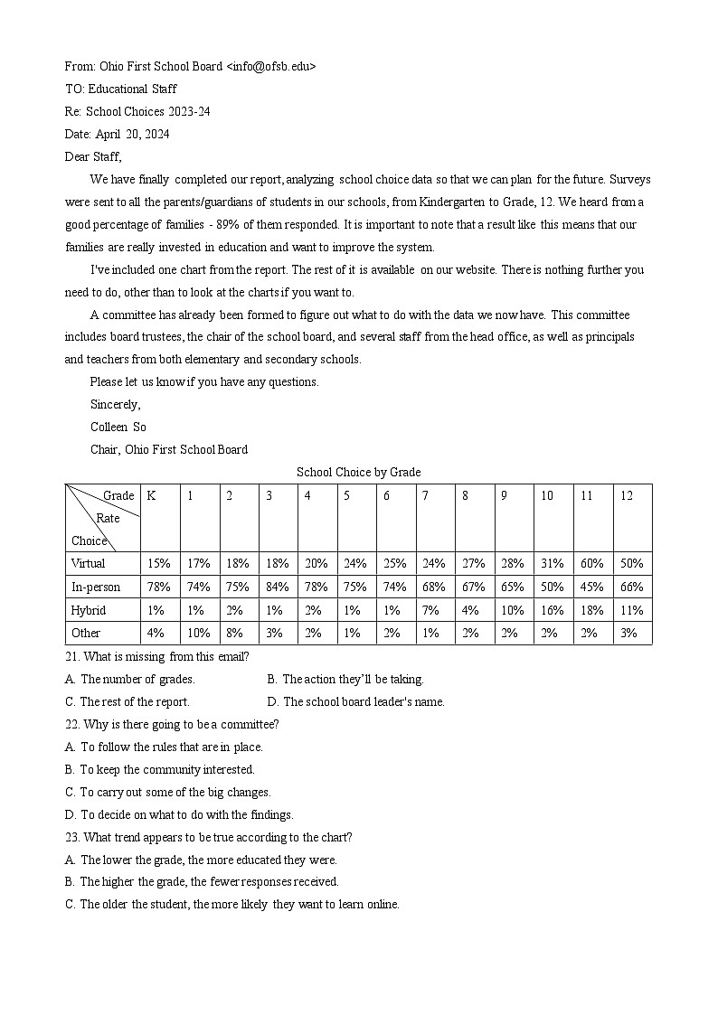 2024届重庆市九龙坡区高三下学期5月第三次学业质量抽调考试英语试题第3页