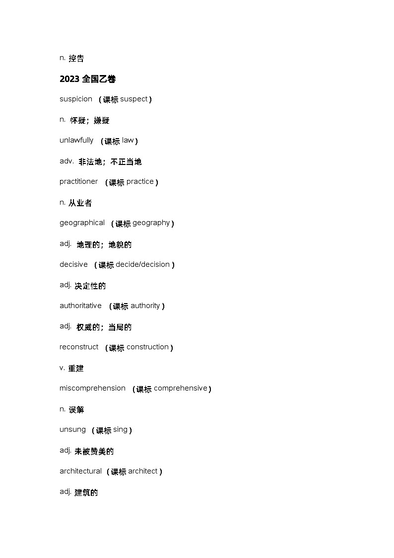 高中英语考试超纲词汇99个第2页