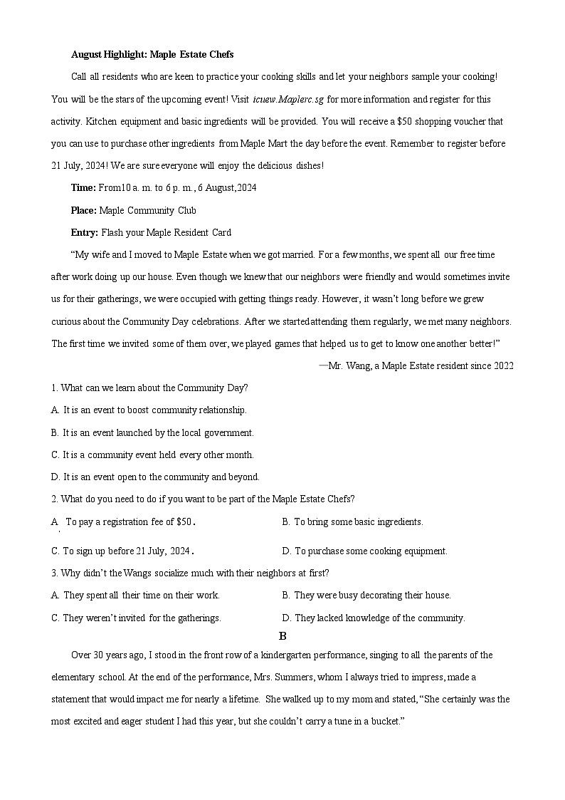 浙江省杭州市联谊学校2023-2024学年高二下学期5月月考英语试题（学生版）第3页