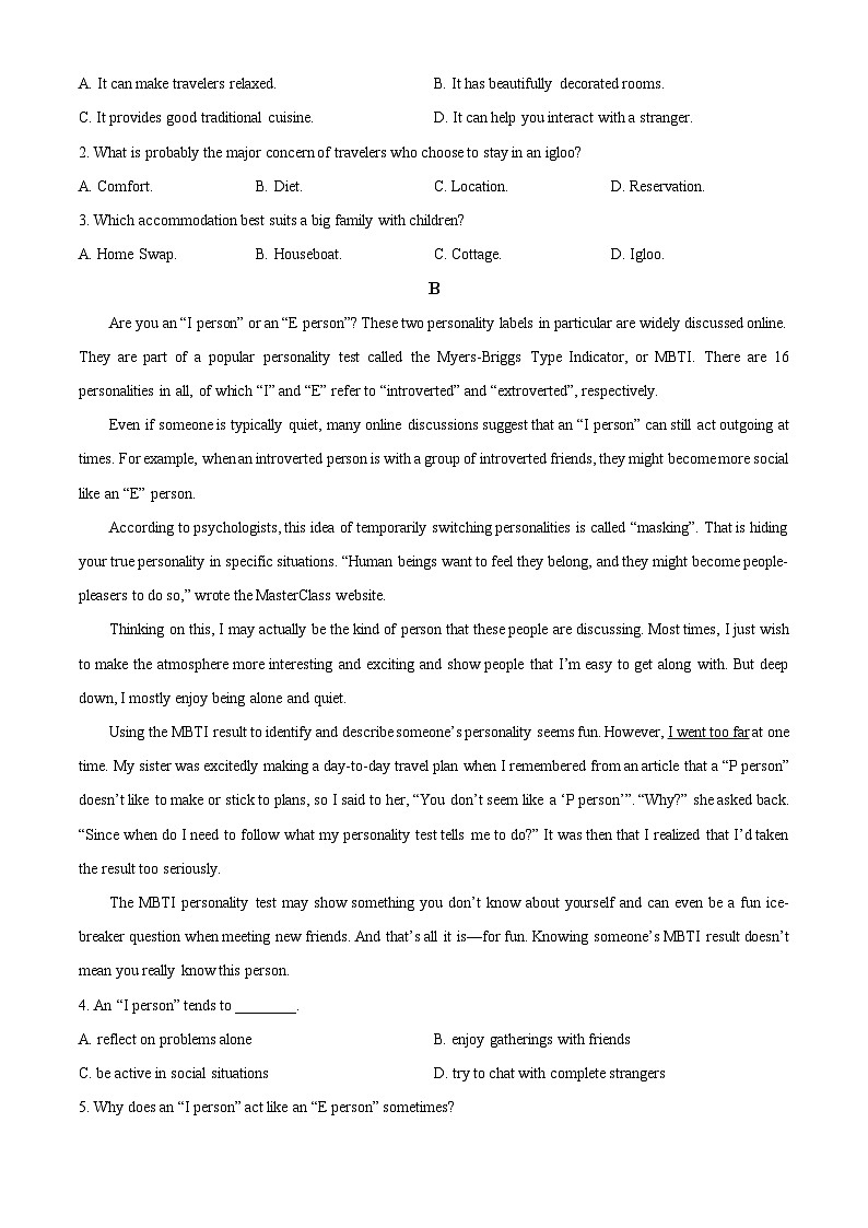 内蒙古呼和浩特市剑桥中学2023-2024学年高二下学期4月月考英语试题（学生版+教师版）02