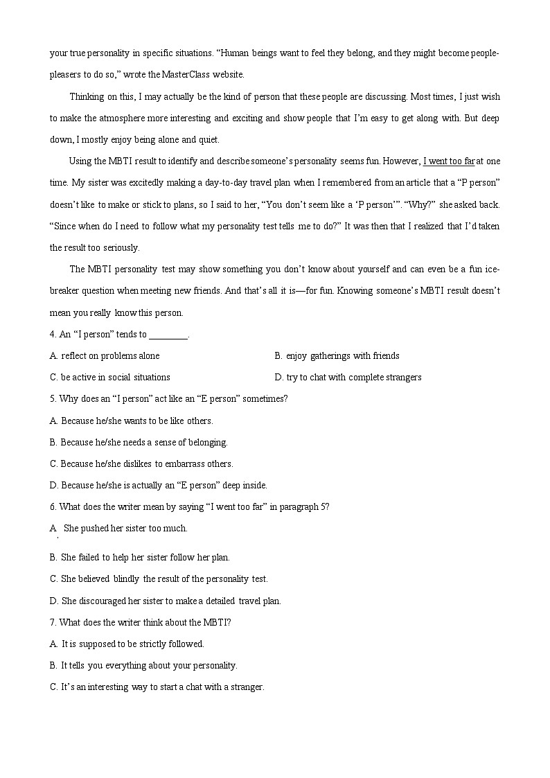 内蒙古呼和浩特市剑桥中学2023-2024学年高二下学期4月月考英语试题（学生版+教师版）03