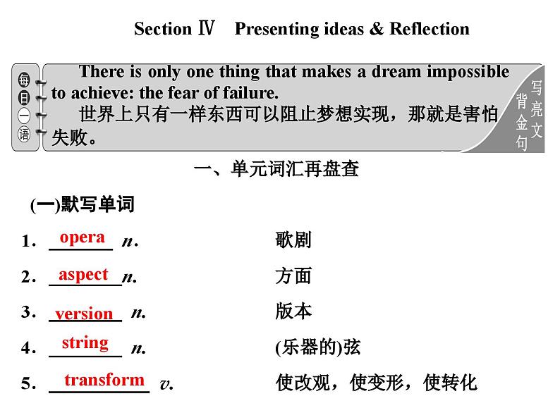 外研版高中英语必修第二册课件：UNIT 4 Stage and screen Section Ⅳ　Presenting ideas & Reflection01