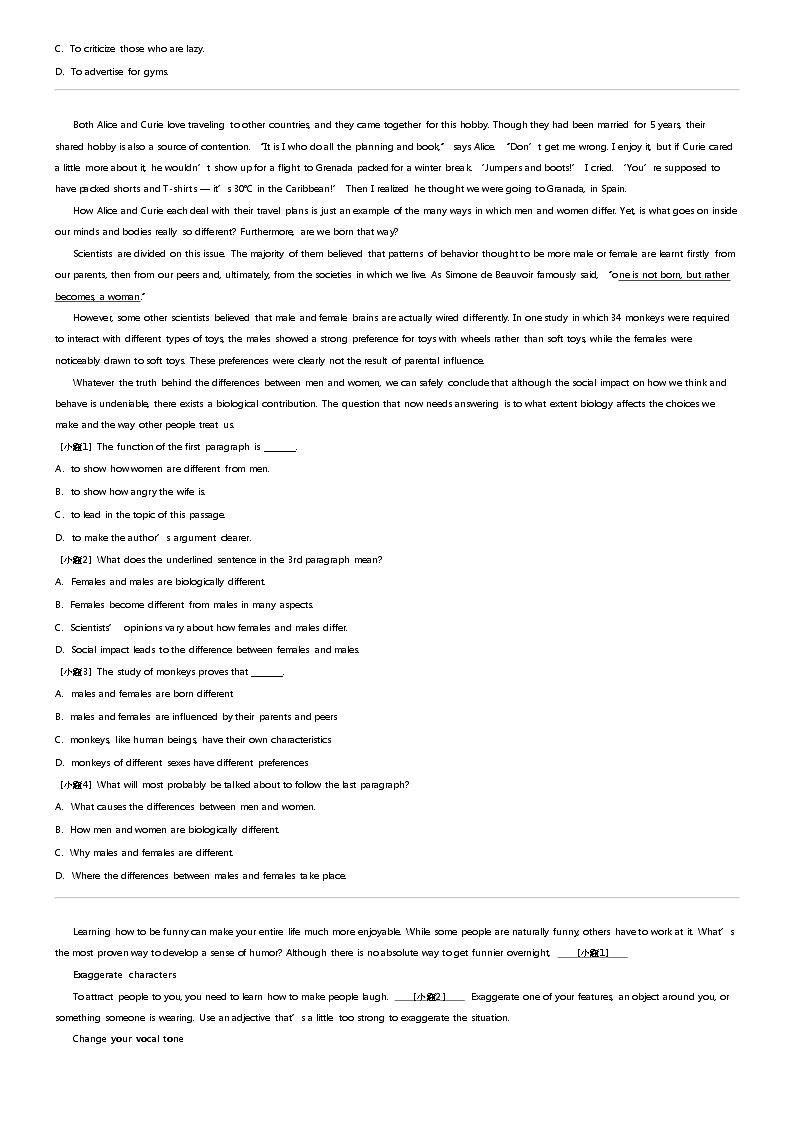 2023_2024学年5月四川成都青羊区四川省成都市石室中学高一下学期月考英语试卷03