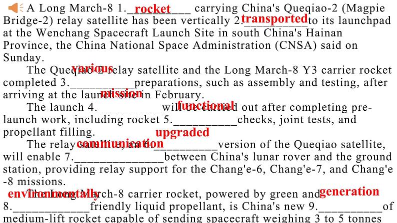 时政新闻长征卫星发射 —微技能综合训练 课件-2024届高三下学期英语冲刺复习专项06