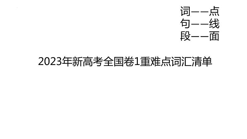 2023年新高考全国卷1重难点词汇清单课件-2024届高三下学期英语冲刺复习专项01