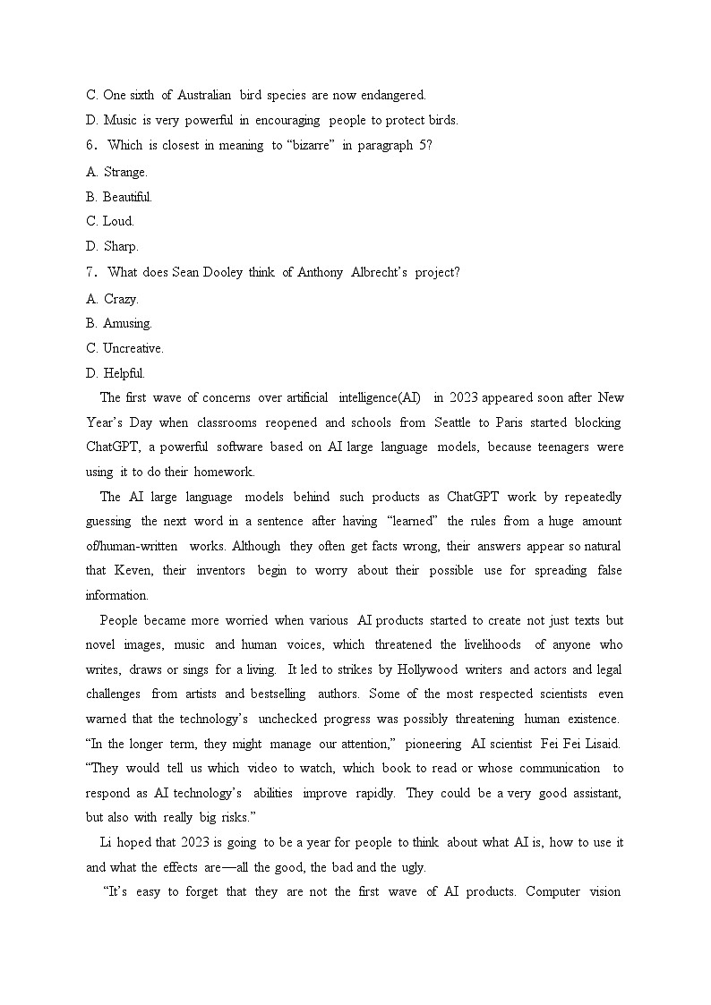 安徽省太和中学2023-2024学年高一下学期4月期中考试英语试卷(含答案)03