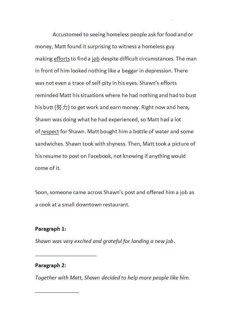 高考真题之读后续写04 2022年6月浙江卷•帮助无家可归的人02