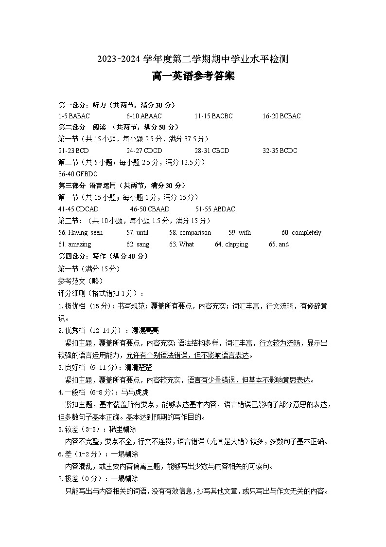 山东省青岛地区2023-2024学年高一下学期期中考试英语试题01