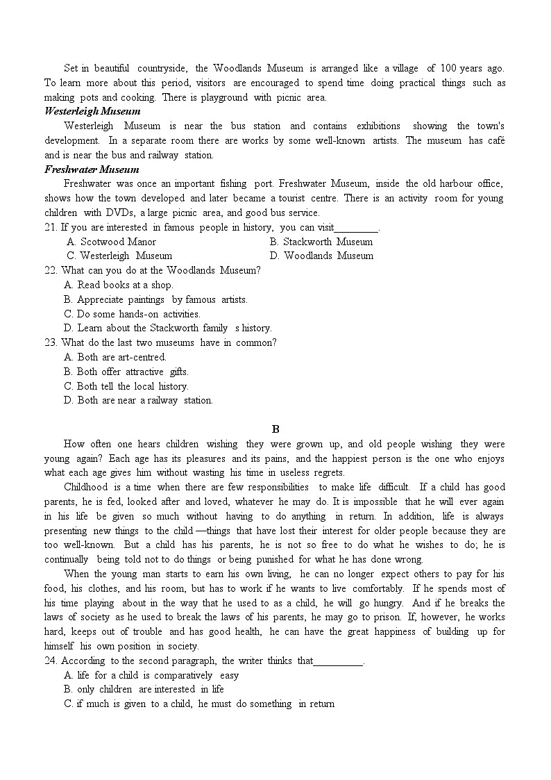 广东省清远市清新区第一中学2023-2024学年高一下学期6月月考英语试题（含答案）第3页