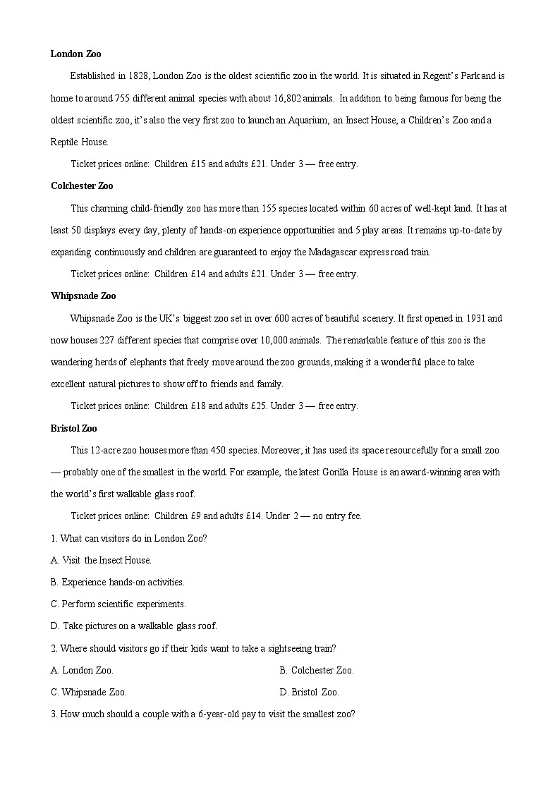 江西省2024届百所名校仿真模拟大联考高三下学期三模英语试卷（Word版附解析）03