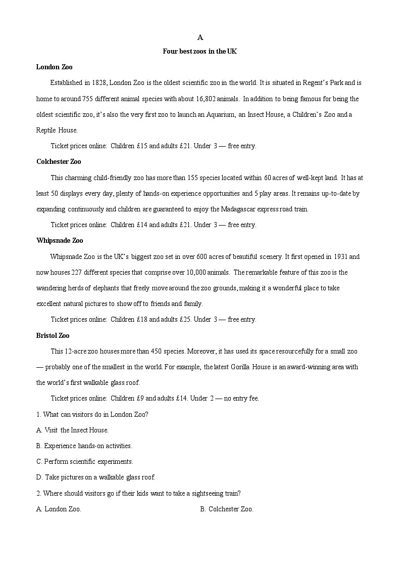 江西省2024届百所名校仿真模拟大联考高三下学期三模英语试卷（Word版附解析）03
