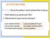 北師大版高中英語(yǔ)選擇性必修第一冊(cè) Unit 2 sectionⅣ  Lesson 3 GETTING TO THE TOP PPT課件