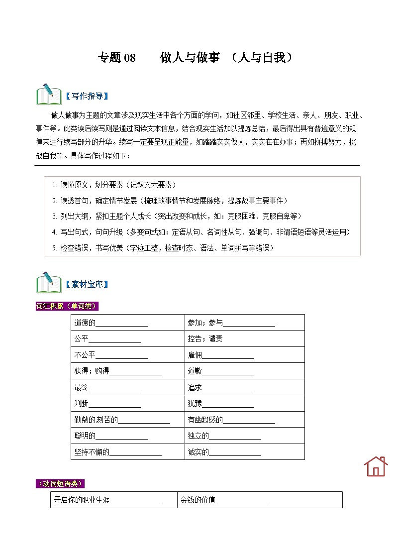 专题08 做人与做事（人与自我 ）（教师版+学生版）-2024新高考英语满分作文读后续写01