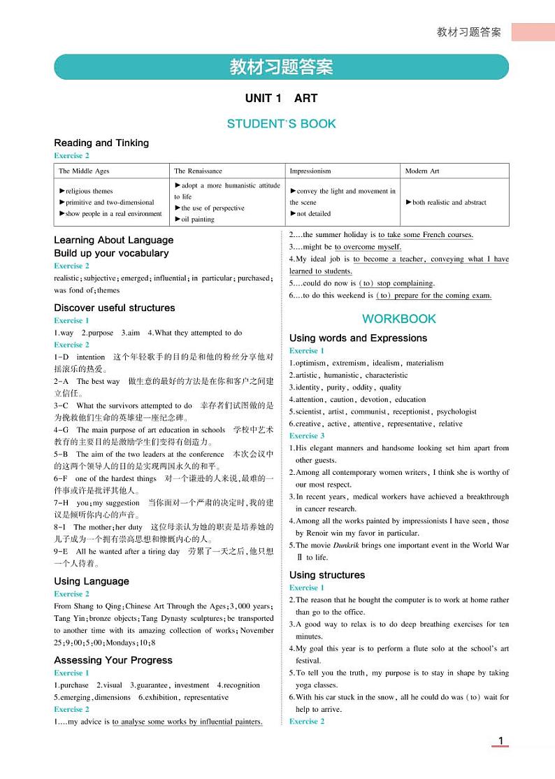 高中英语选择性必修3教材习题答案第1页