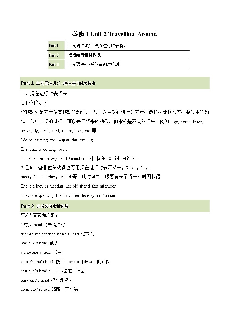 必修一  Unit 2 Travelling Around（原卷版）第1页