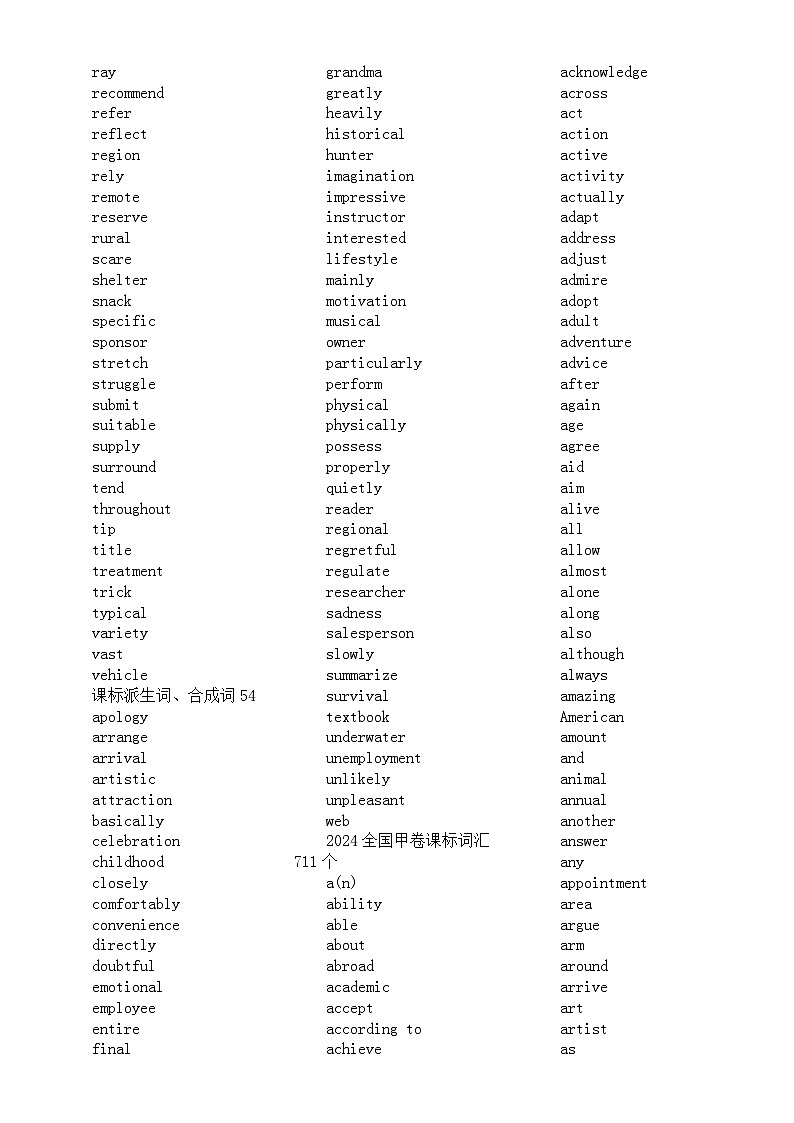 高中英语2024全国甲卷课标高中词汇（共162个）第2页