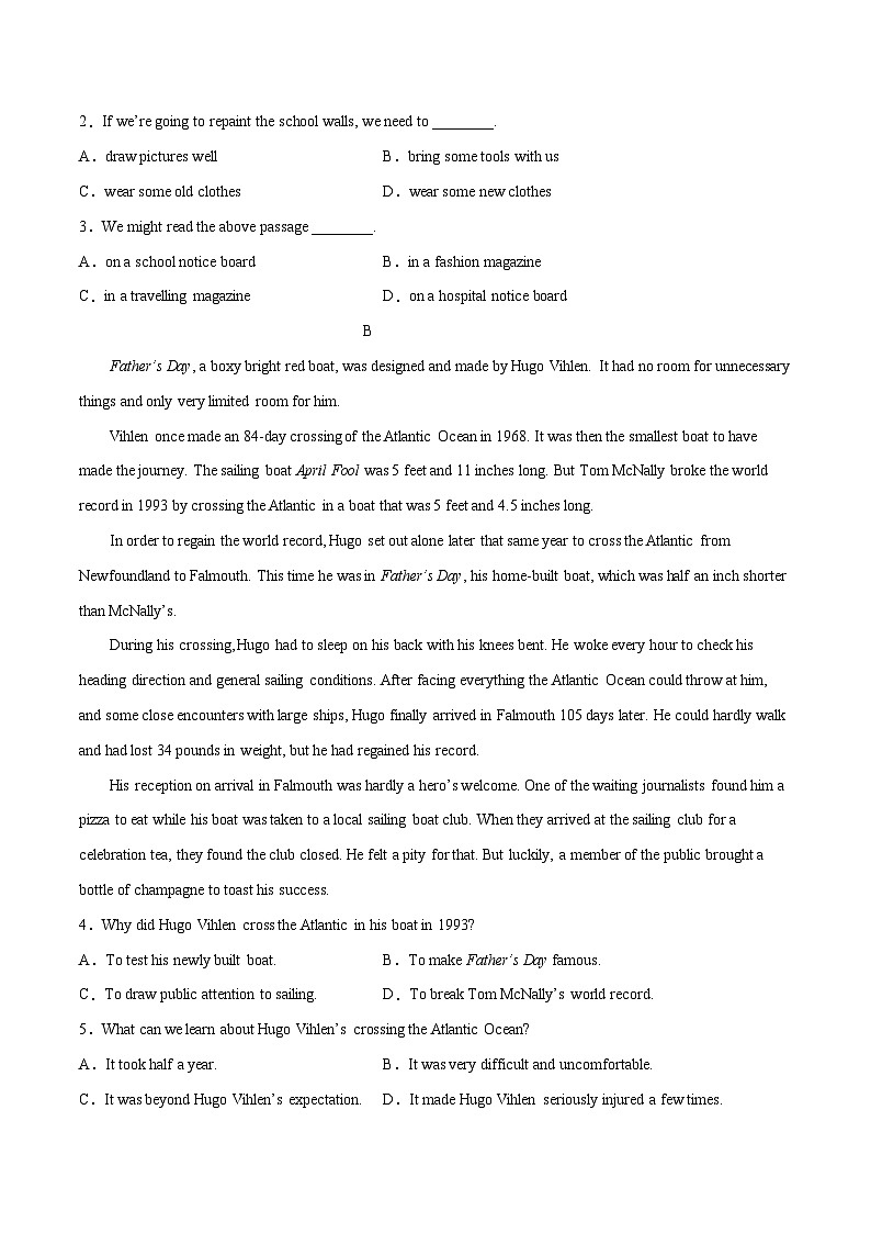 高一英语下学期期末测试卷 02 原卷版第2页