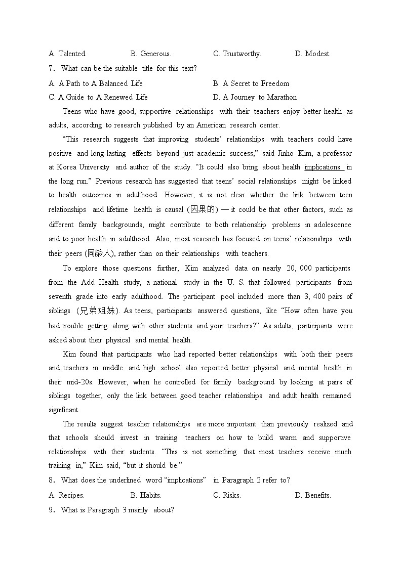 四川省内江市2024届高三零模考试英语试卷(含答案)03