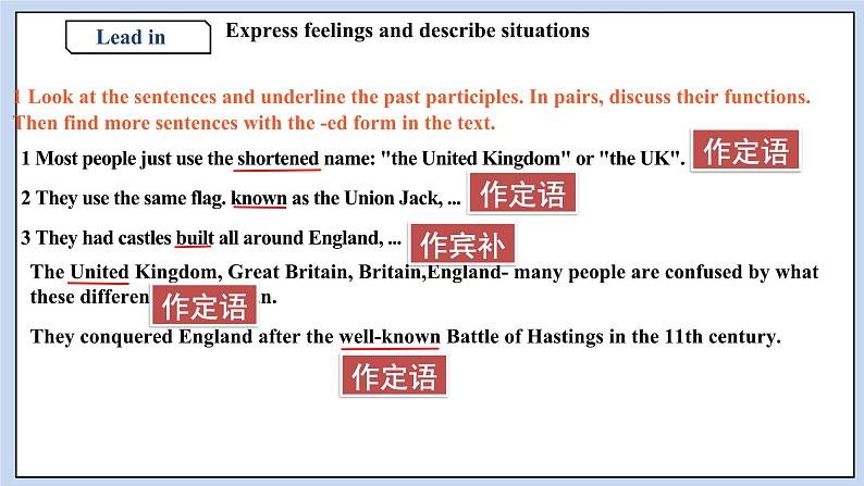 高中英语新人教必修二Unit4 The history and Traditions Period 3 Discovering useful Structures课件04