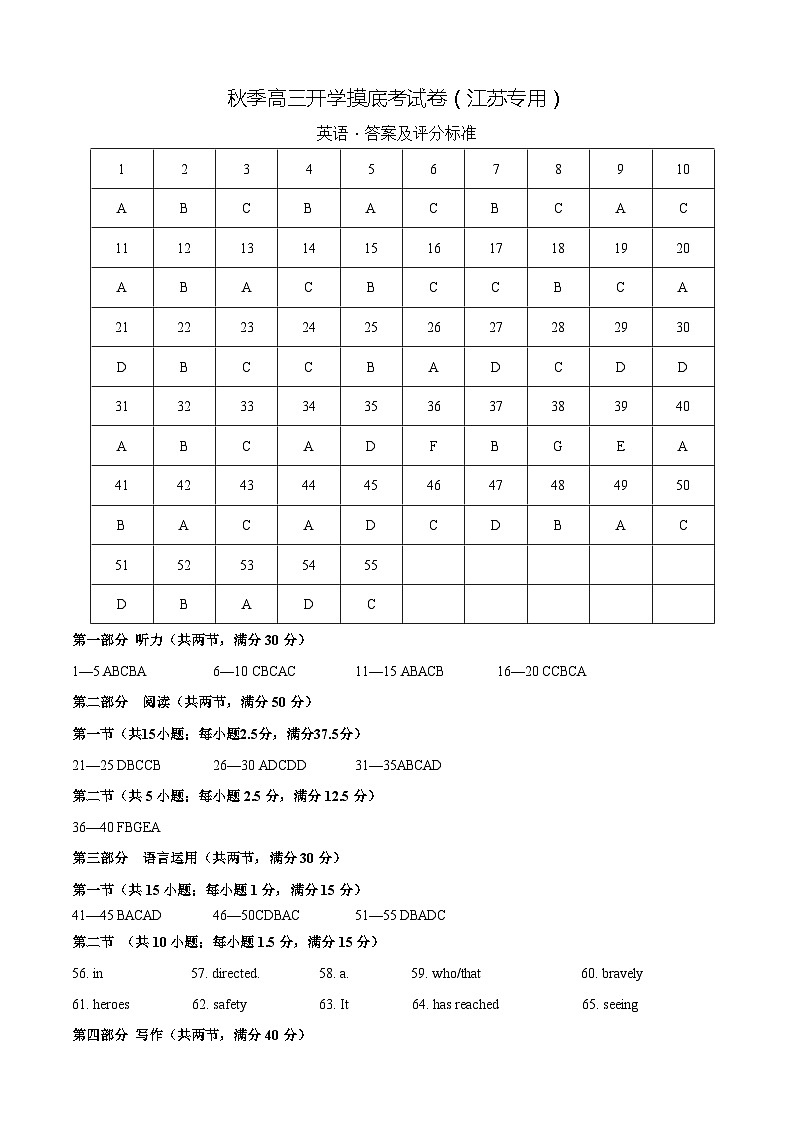 英语-秋季高三开学摸底考试卷0301
