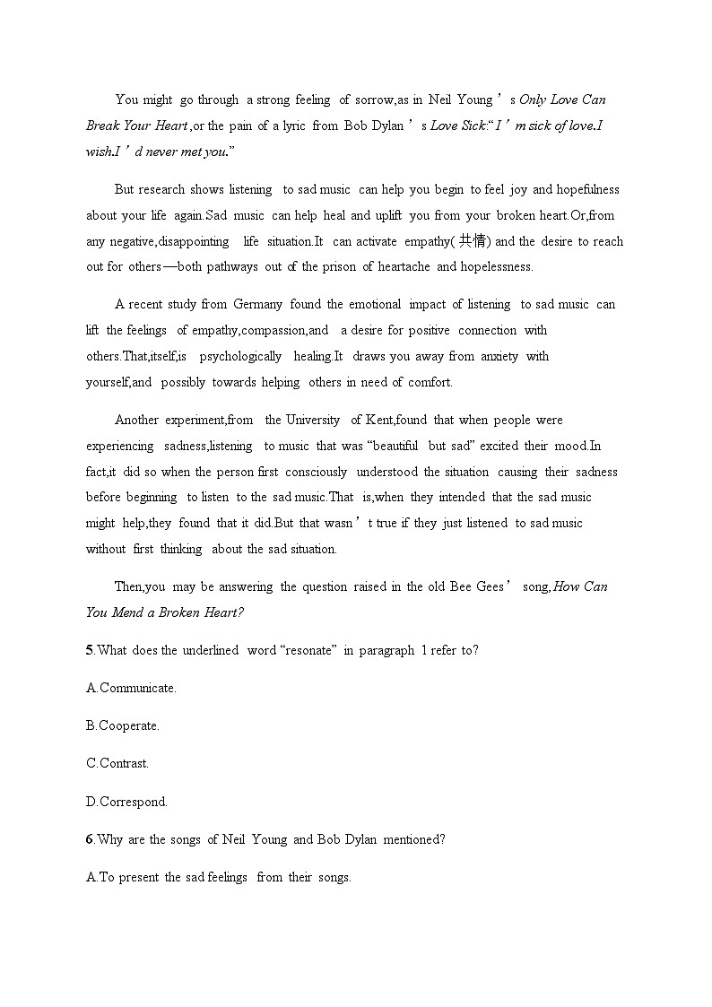 人教版高考英语一轮复习必修第2册UNIT5 MUSIC练习含答案第3页